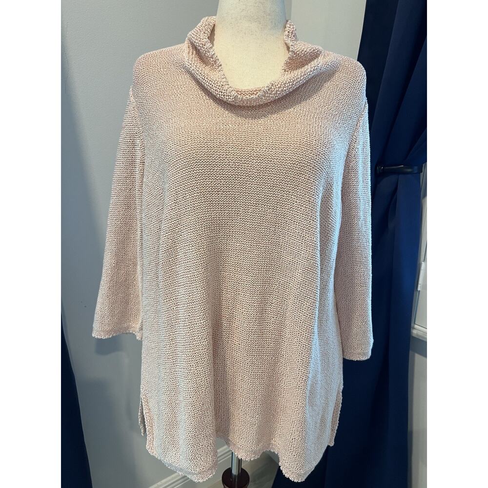 PURE JILL XL Tunic KNIT Sweater PINK 3/4 Sleeves-Cowl Neck-Cruise-Vacation-Beach